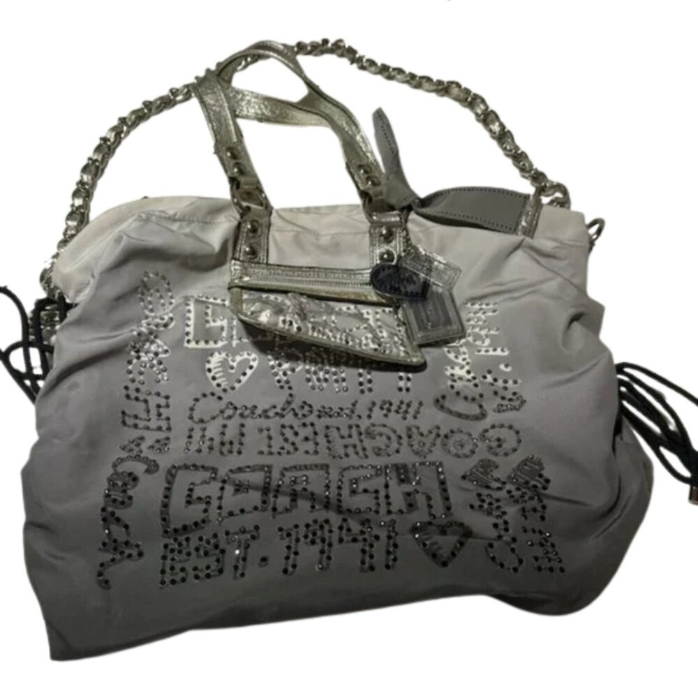 Limited Edition Coach Poppy Silver Ombre Rhinestone Storypatch Spotlight XL Tote - Picture 2 of 6